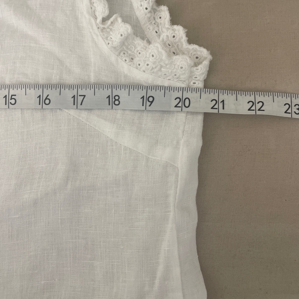 Lungo L Arno Linen Eyelet Ruffle TankTop White Feminine Coastal Made in Italy XL - Picture 5 of 9